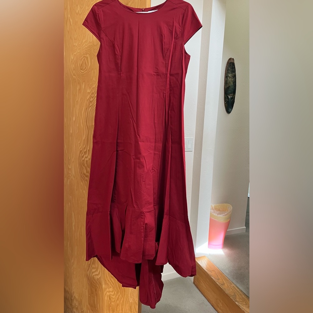 Universal Standard for J. Crew poplin high-low maxi dress bright ruby XS = 12